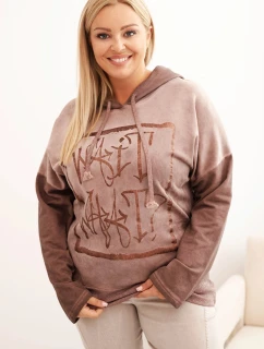 Dámská mikina Plus Size s kapucí a potiskem hnědá