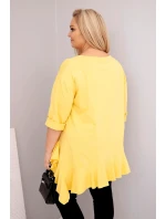 Dámská blůza Plus Size s bavlnou, volánem a ohrnovacími rukávy žlutá