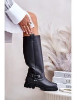 Kožené dámské holínky nad kolena černé Lewski 3615