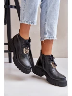 Zazoo 2952 Kožené boty se zlatou ozdobou černé