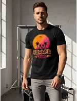 Pánské bavlněné tričko s potiskem Summer Vibes černé FashionStreet NX047R Pánské bavlněné tričko s potiskem Summer Vibes černé FashionStreet NX047R