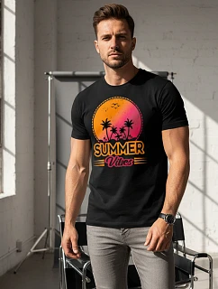Pánské bavlněné tričko s potiskem Summer Vibes černé FashionStreet NX047R