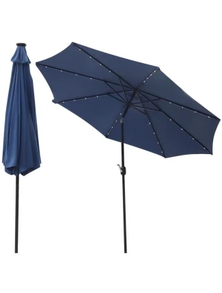 ZAHRADNÍ SLUNEČNÍK S LED OSVĚTLENÍM 300 CM TMAVĚ MODRÝ