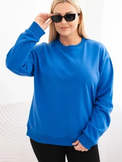 Dámská mikina Plus Size bavlněná basic s kulatým výstřihem chabrová