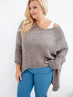 Dámský svetr oversized s výstřihem do V a delším zadním dílem průřezový fango