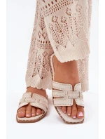 Zdobené pantofle na plochém podpatku béžové Anniles