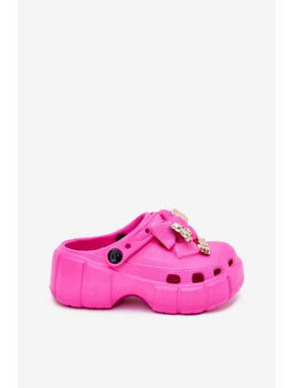 Dětské Dívčí Pantofle Pěnové S Mašlí A Ozdobami Fuchsie Selvana