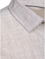 Pánská košile s dlouhým rukávem a jemným proužkem béžová FashionStreet DX2657