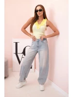 Dámská bavlněná bezrukávová blůza s volánem žlutá Dámská bavlněná bezrukávová blůza s volánem žlutá