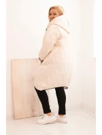 Dámská bunda Plus Size prošívaná s kapucí a sportovními manžetami béžová
