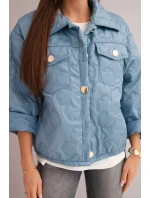 Dámská jarní prošívaná bunda s květinovým vzorem džínová zelená