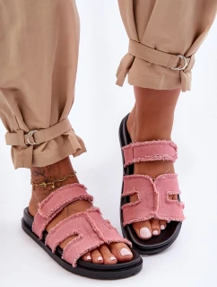 Dámské materiálové sandály na zip Růžové Lamirose