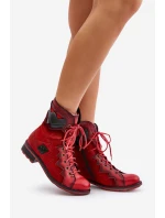 Kožené Zateplené Boty Dámské Na Plochém Podpatku Maciejka 06106-08 Červené Kožené Zateplené Boty Dámské Na Plochém Podpatku Maciejka 06106-08 Červené