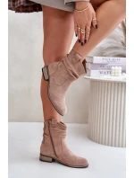 Zateplené boty s nařasením na nízkém podpatku béžové Elletinnia