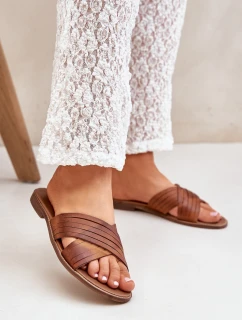 Kožené Dámské Pantofle Lewski Shoes 3682 Camel