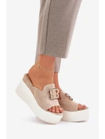 Sandály Na Platformě A Klínu S Ozdobou Béžové Tanonea
