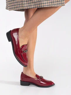 Výborné vínový mokasíny dámské na širokém podpatku