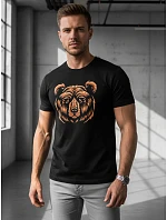 Pánské bavlněné tričko s potiskem medvěda černé FashionStreet NX043R