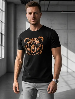 Pánské bavlněné tričko s potiskem medvěda černé FashionStreet NX043R