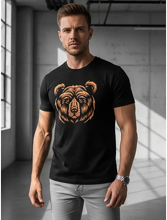 Pánské bavlněné tričko s potiskem medvěda černé FashionStreet NX043R