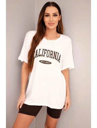 Dámský komplet s volnou blůzou a přiléhavými šortkami ecru + hnědý