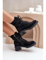 Zdobené dámské botky workerky zateplené D&A černé MR880-017