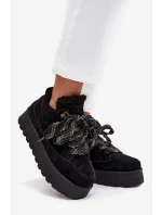 Šněrovací dámské sněhule na platformě vyhřívané kožešinou Černé Tavelle