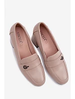 Kožené dámské polobotky na podpatku Vinceza 18119 Béžové