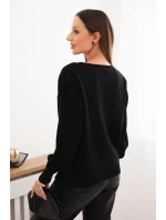 Dámský viskózový svetr s dlouhým rukávem a rozparkem po stranách černý