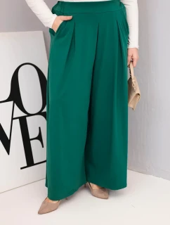 Dámské bavlněné kalhoty Plus Size s širokými nohavicemi a volným střihem tmavě zelené