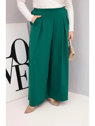 Dámské bavlněné kalhoty Plus Size s širokými nohavicemi a volným střihem tmavě zelené