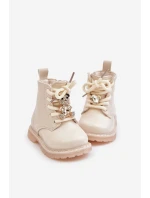Zateplené dětské boty s medvídkem na zip béžové Enchanta