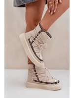 Dámské Sněhule S Výšivkou Na Platformě Světle Béžové Naleris