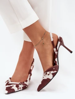 Lodičky S Otevřenou Patou A Pásky Latky Bílá-Hnědá Ravira