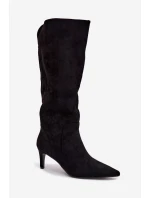 Ženské Kozačky Na Podpatku Vyhřívané S Eko Semišem Černé Arelisse