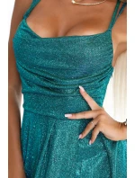 Dlouhé šaty 589-3  zelené se třpytkami - Numoco