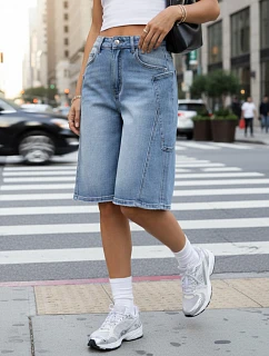 Dámské volné pytlovité bermudy ke kolenům s kapsami z džínoviny FashionStreet SY0512