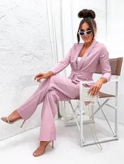 Dámský komplet v pudrově růžové barvě - volné sako a široké kalhoty (8167)