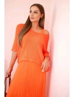 Plisované šaty s ažurovým svetříkem pomeranč