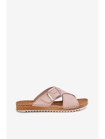 Kožené dámské pantofle s přezkou růžové Inblu VO0004GU