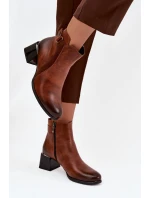 Kožené dámské boty na podpatku s vyhříváním Zazoo 60563 hnědé