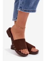 Dámské pantofle s přezkami na nízkém podpatku Čokoládové Amelvessa