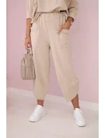 Bavlněná mikina kalhoty set béžový