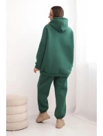 Dámský teplákový komplet zateplený z bavlny s kapucí zelený