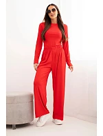 Dámský viskózový komplet s blůzkou a širokými kalhotami červený Dámský viskózový komplet s blůzkou a širokými kalhotami červený