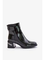 Lakované Boty Na Podpatku Zateplené Černé MR880-093