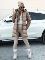 Dámská oboustranná bunda PURRBREEZ dlouhá prošívaná bunda s kapucí camel FashionStreet TY4660