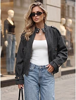 Krátká dámská bomberová bunda s vysokým stojáčkem, černá, FashionStreet TY5847