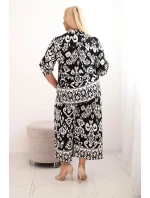 Dámská plus size viskózová souprava s geometrickým potiskem černý