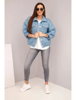 Dámská jarní prošívaná bunda s květinovým vzorem džínová zelená